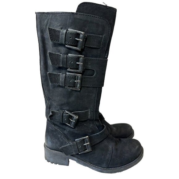 MIA Aleshia Tall Black Suede Knee High Boot w Buckles Zip biker Size 8.5 - Picture 3 of 14